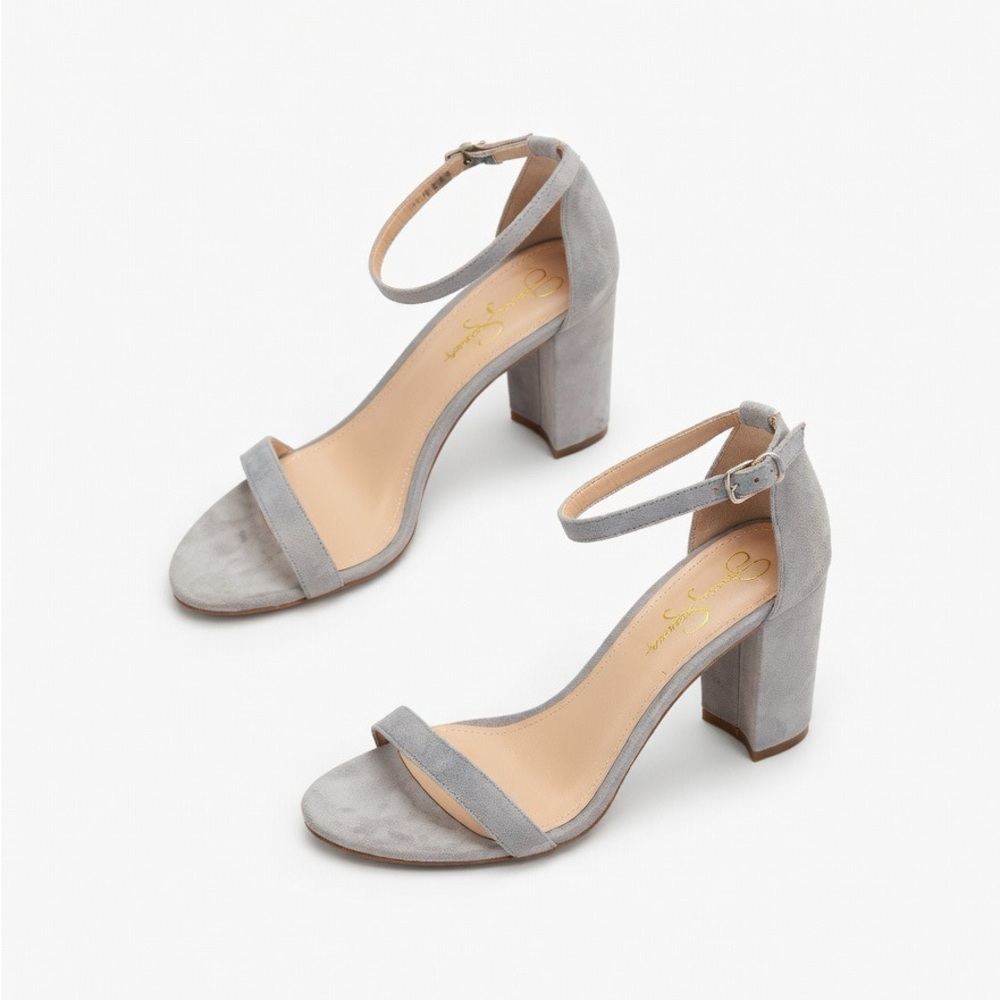 Powder Blue Suede Ankle-Strap Block Heel Sandals